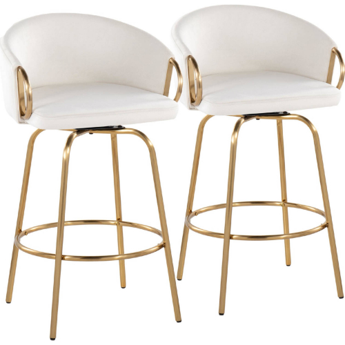 Claire 26" Swivel Counter Stool in Gold & Cream Velvet with Gold Footrest (Set of 2)